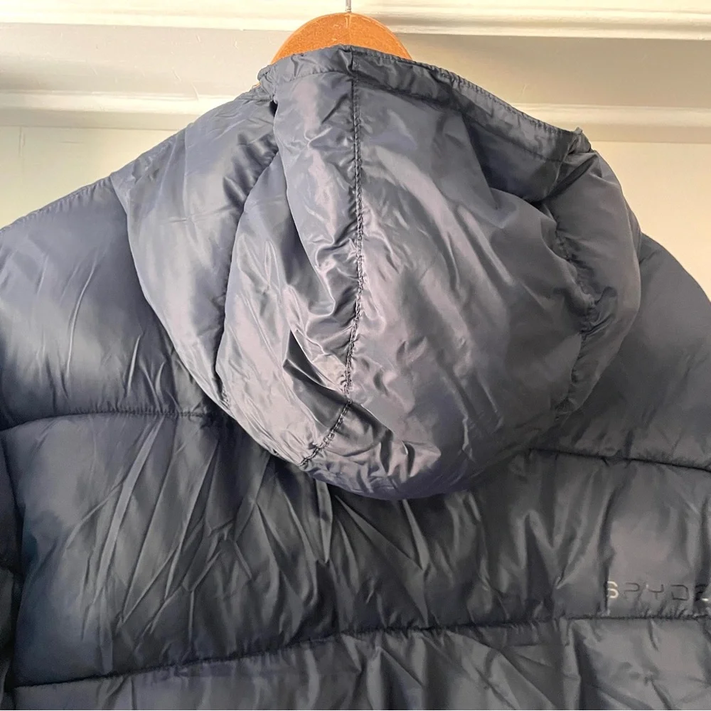 Spyder Nexus Hooded Puffer Logo Jacket in Dark Navy Size M